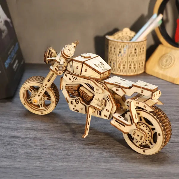 3D Wooden Motorcycle Puzzle Kit | DIY Model Building Craft – main product view