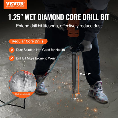 1-1/4" Wet Diamond Core Drill Bit, 14" Drilling Depth, 5/8"-11 Thread – alternate product view