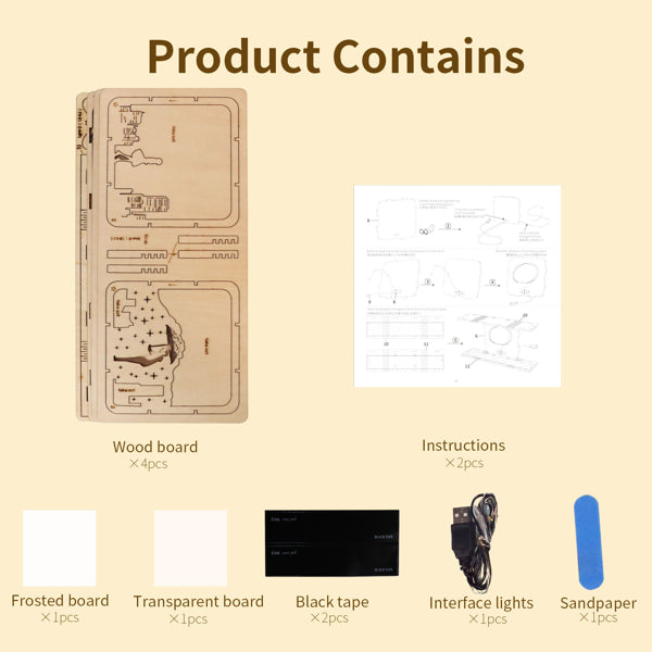 3D Wooden Cat Puzzle Kit with Night Light | DIY Model Age 14+ – product detail view