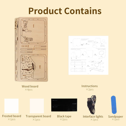 3D Wooden Cat Puzzle Kit with Night Light | DIY Model Age 14+ – product detail view