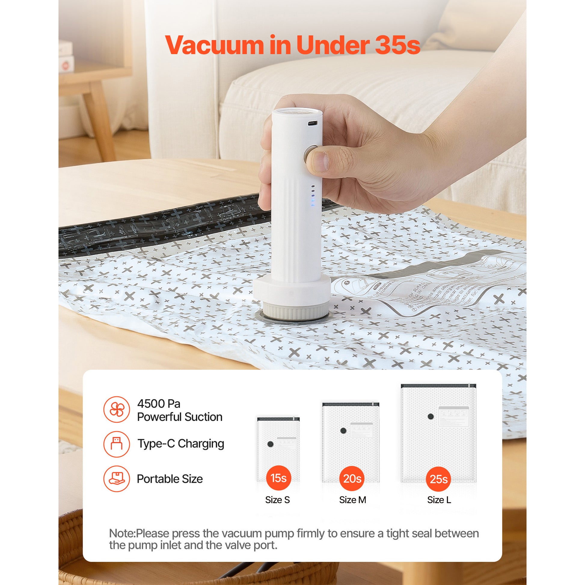 18-Pack Vacuum Storage Bags with Electric Pump & Charging Cable – feature detail view