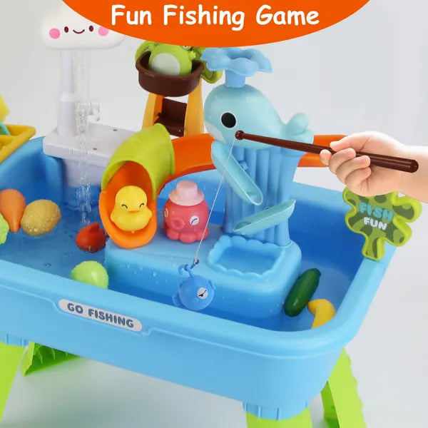 3-in-1 Kids Kitchen Sink Toy with Electric Faucet & Fishing Game – feature detail view