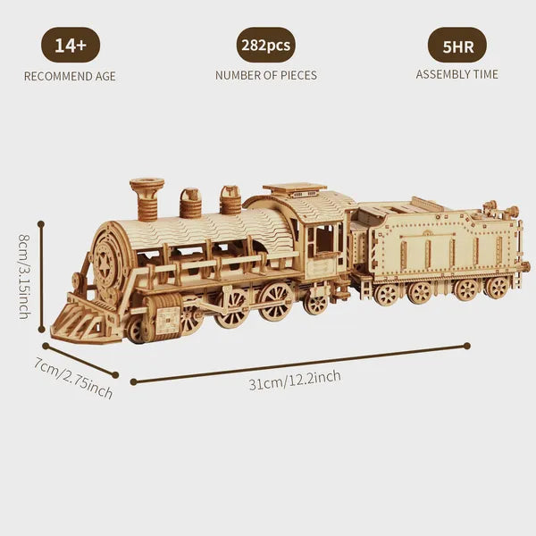 3D Wooden Train Puzzle Kit | Mechanical Model Brain Teaser – product detail view