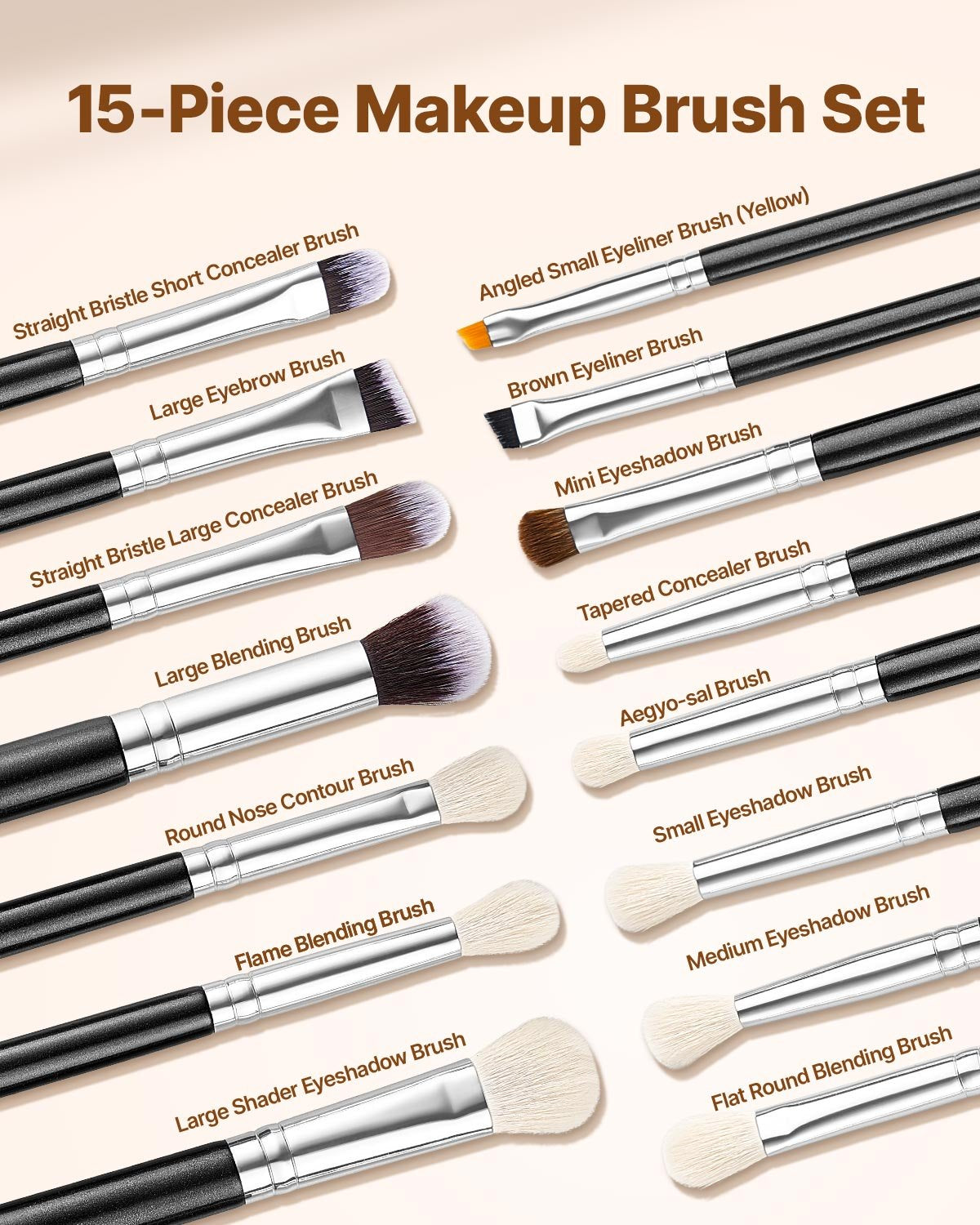15-Piece Vegan Makeup Brush Set – alternate product view