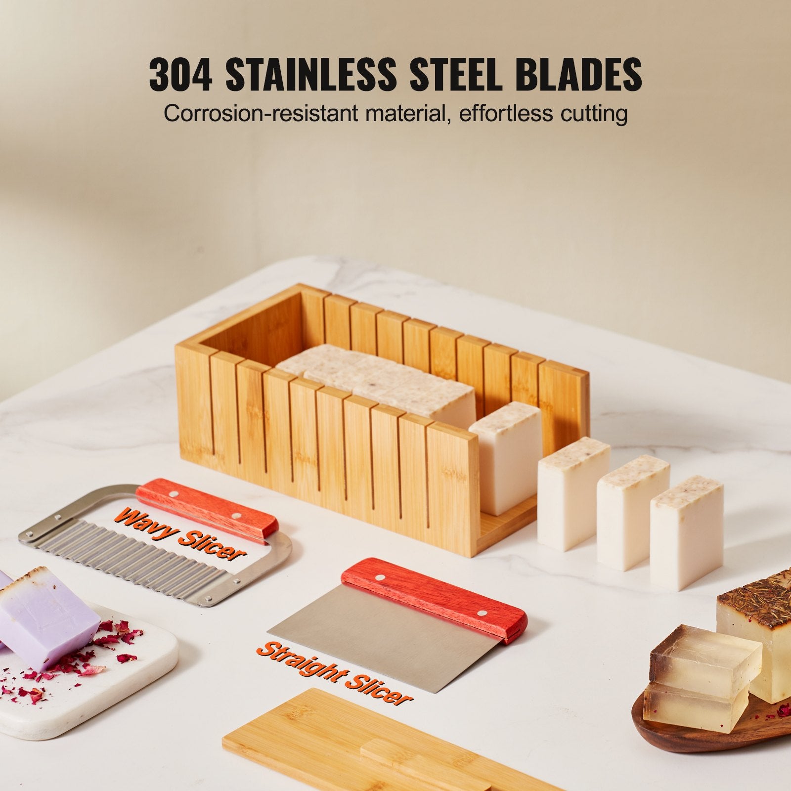 Soap Making Kit with Bamboo Cutting Box, Silicone Mold, Cutters, Bags and Stickers – additional product view