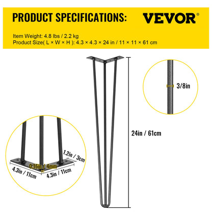 24 in Hairpin Table Legs Set of 4 – feature detail view
