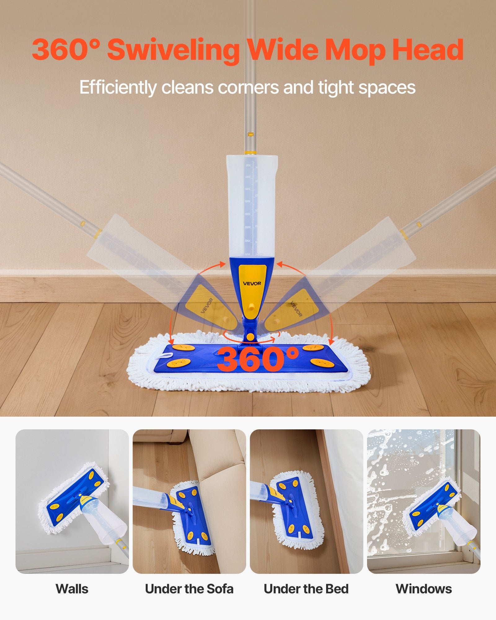 Spray Mop with 27 oz Refillable Tank and 3 Washable Pads – feature detail view