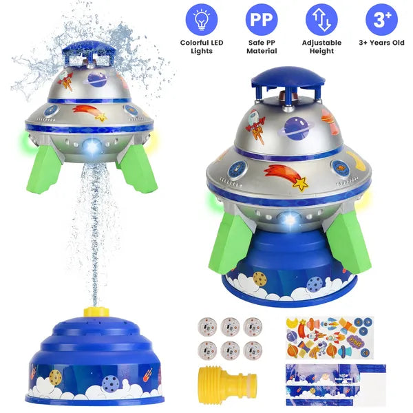 UFO Rocket Sprinkler with LED Lights | Adjustable Outdoor Toy – feature detail view