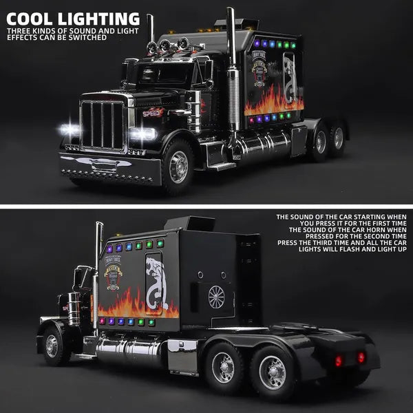 Diecast Semi Truck Toy with Trailer, Lights & Sound for Kids – product detail view