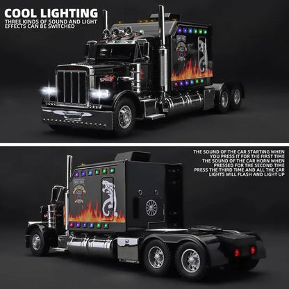 Diecast Semi Truck Toy with Trailer, Lights & Sound for Kids – product detail view