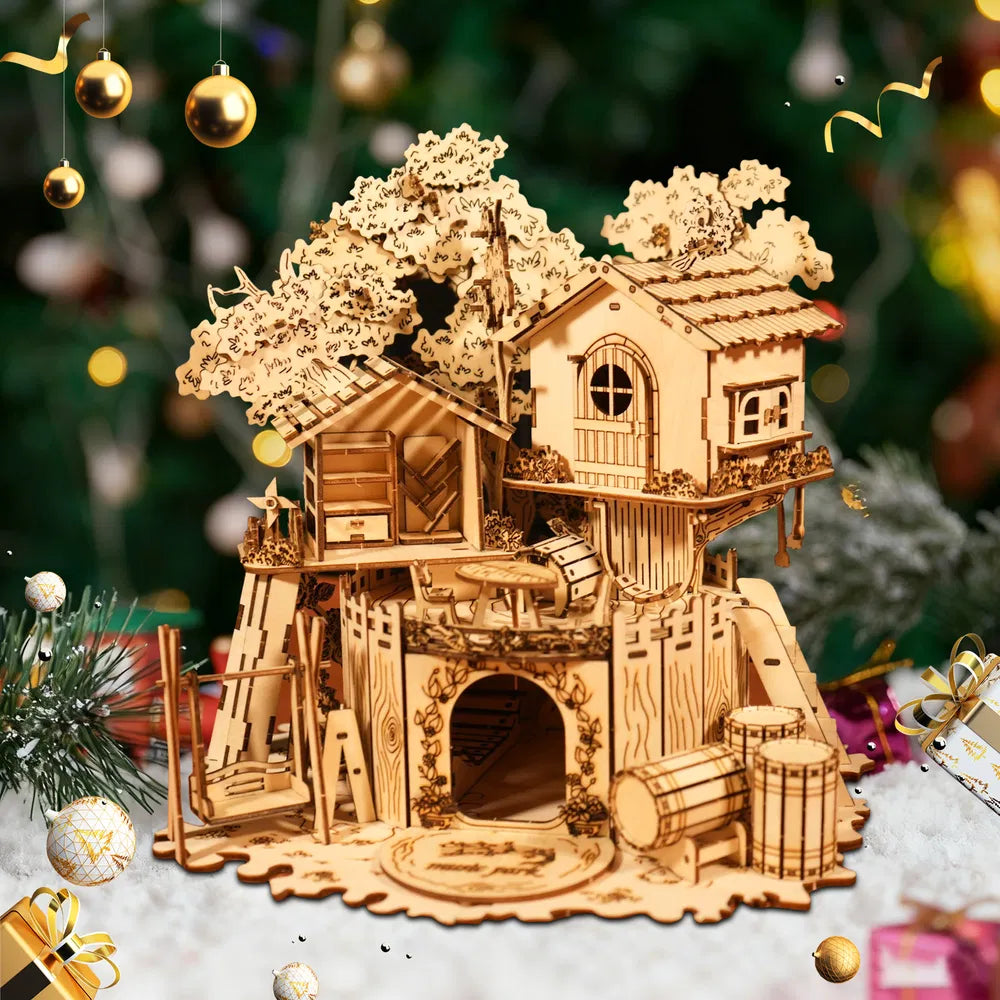 3D Wooden Tree House Puzzle Kit | DIY Model Building Craft – in-use product view