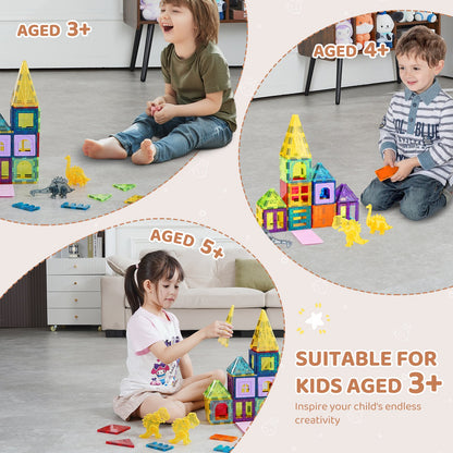 56-Piece Magnetic Dinosaur Tile Building Set – feature detail view