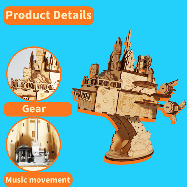 3D Wooden Moving Castle Music Box | DIY Puzzle Model Kit – product detail view