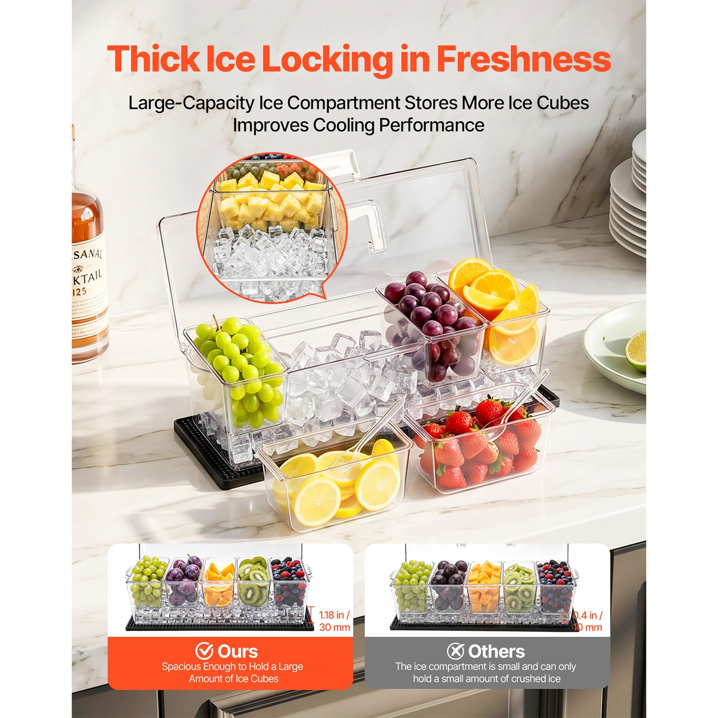 5-Compartment Chilled Condiment Server with Ice Tray & Lid – alternate product view