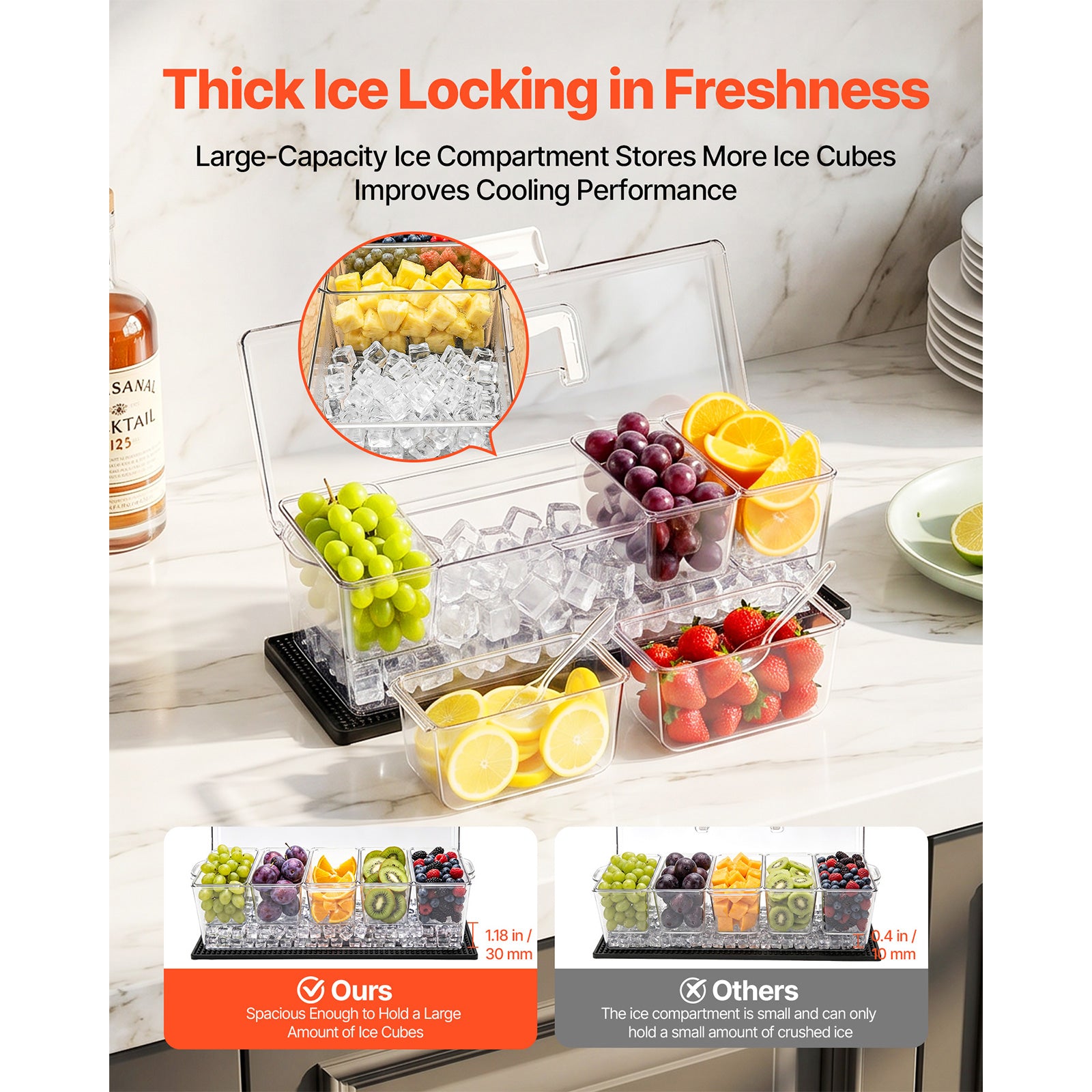 5-Compartment Chilled Condiment Server with Ice Tray & Lid – alternate product view