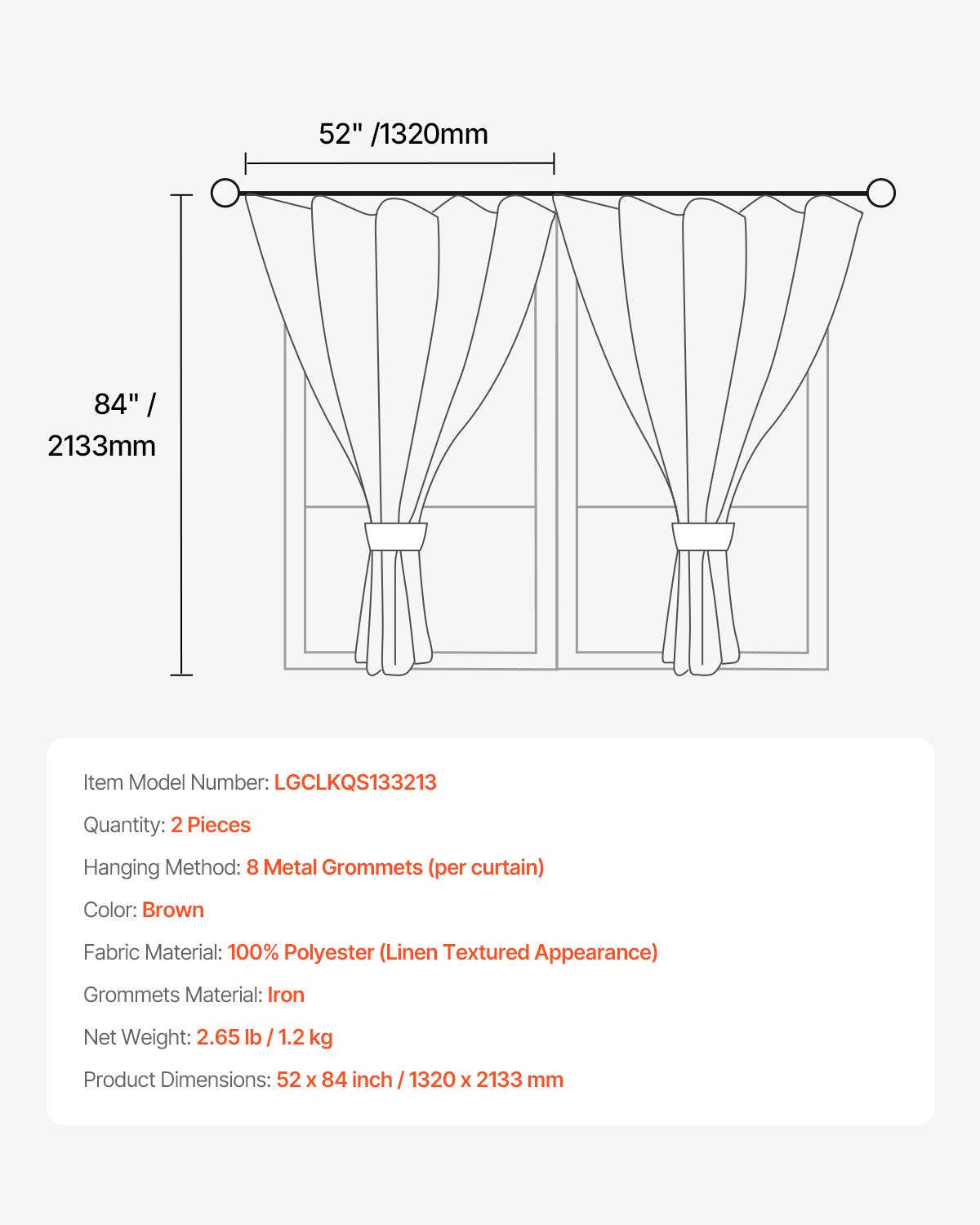 Natural Linen Curtains 52 x 84 in, 2 Panels – additional product view 9