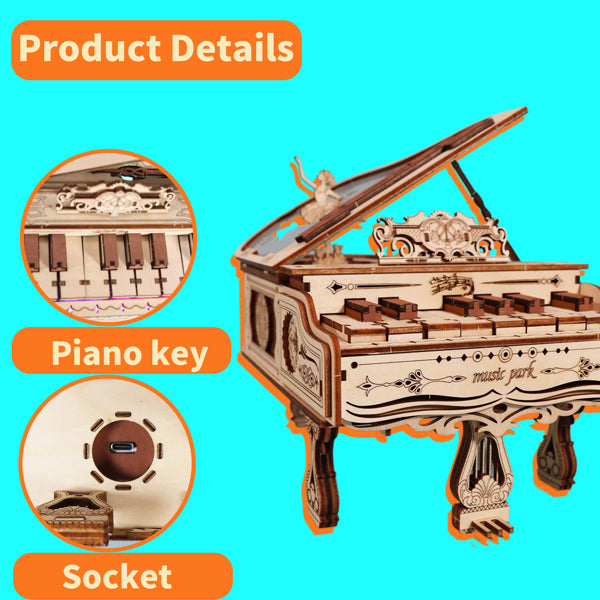 3D Wooden Piano Music Box | Playable DIY Puzzle Assembly Kit – product detail view