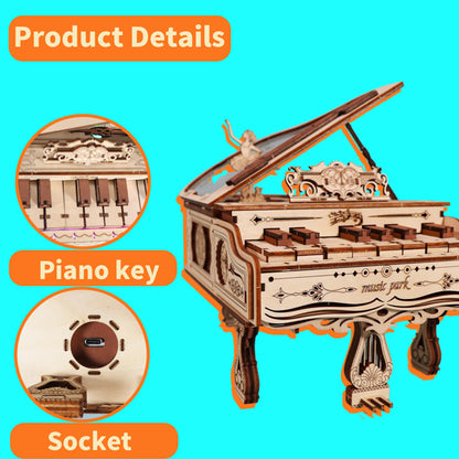 3D Wooden Piano Music Box | Playable DIY Puzzle Assembly Kit – product detail view