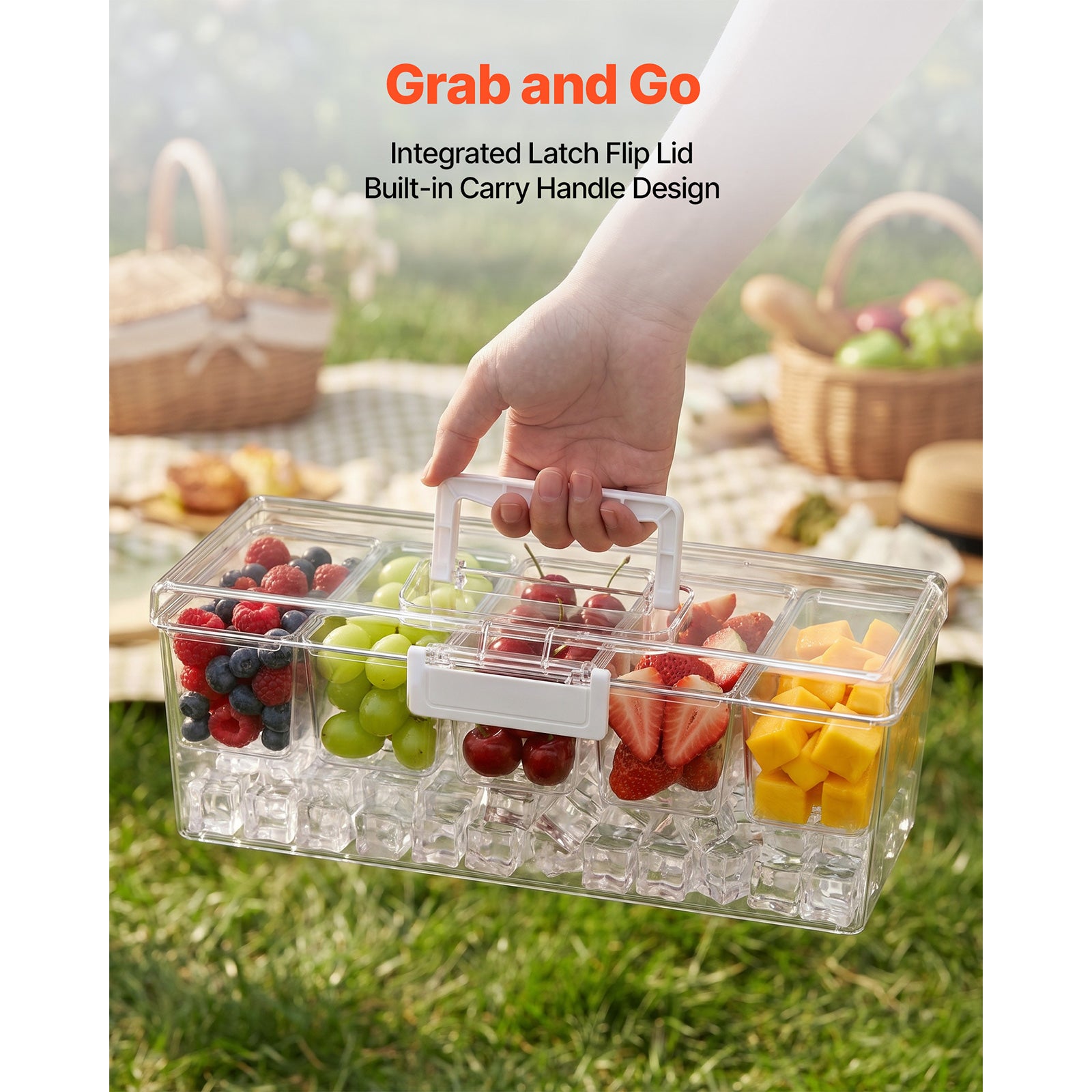 5-Compartment Chilled Condiment Server with Ice Tray & Lid – feature detail view