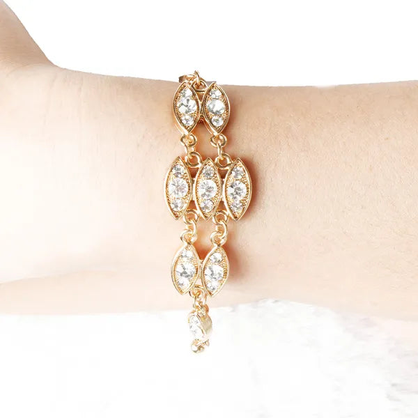 Gold Rhinestone Bracelet | Burnished Bling Fashion Jewelry – feature detail view