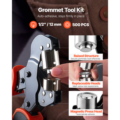 1/2" Grommet Tool Kit with 500 Silver Eyelets, Pliers & Hole Punch – alternate product view