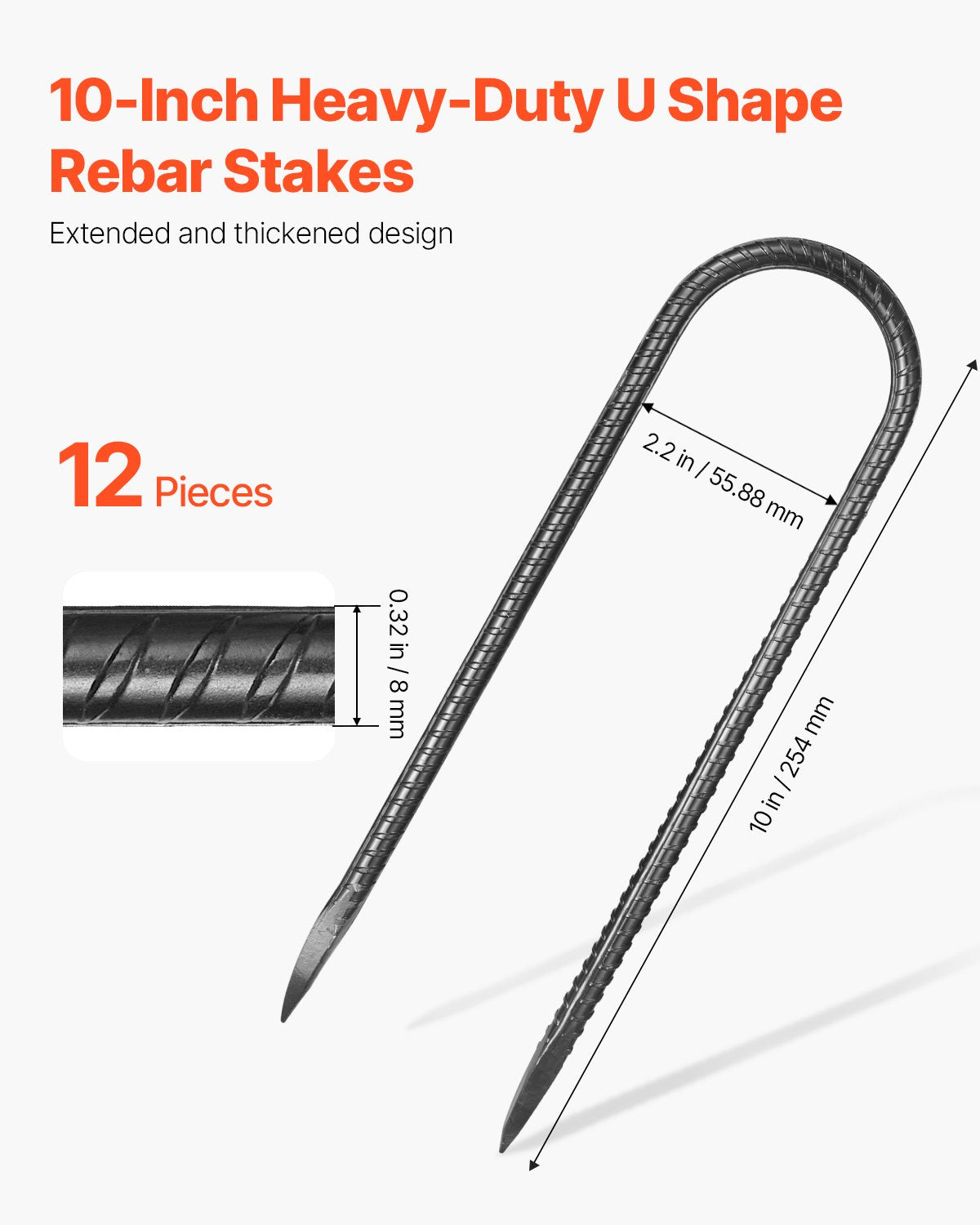 10" U-Shaped Galvanized Rebar Stakes, 12-Pack Ground Anchors – alternate product view