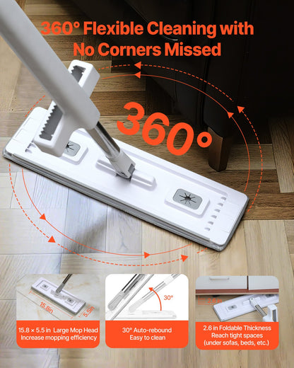 Self-Wringing Flat Mop with 4 Washable Microfiber Pads – feature detail view