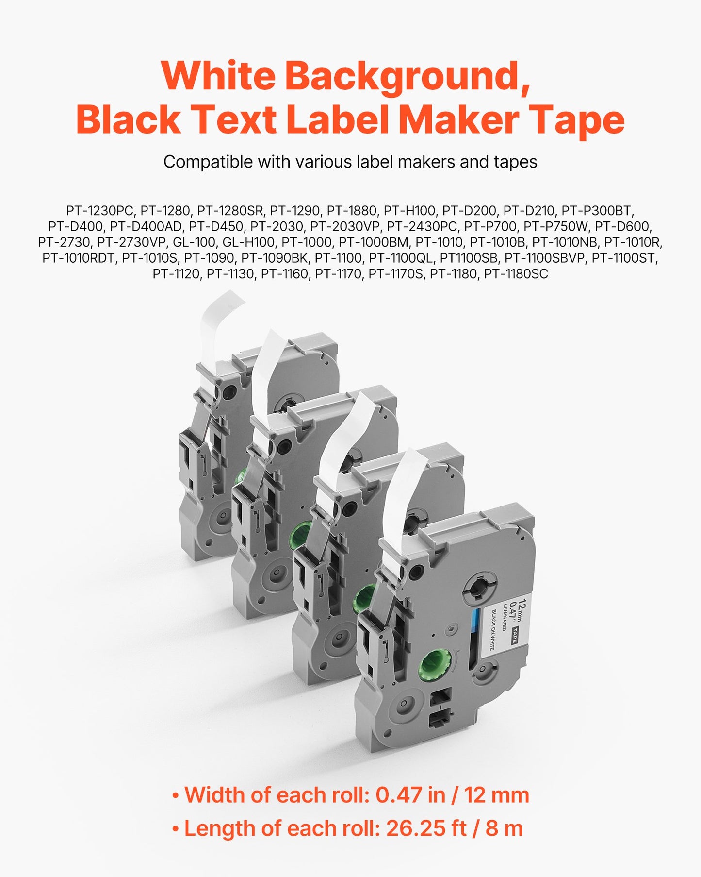 4-Pack 12mm Label Maker Tape – alternate product view