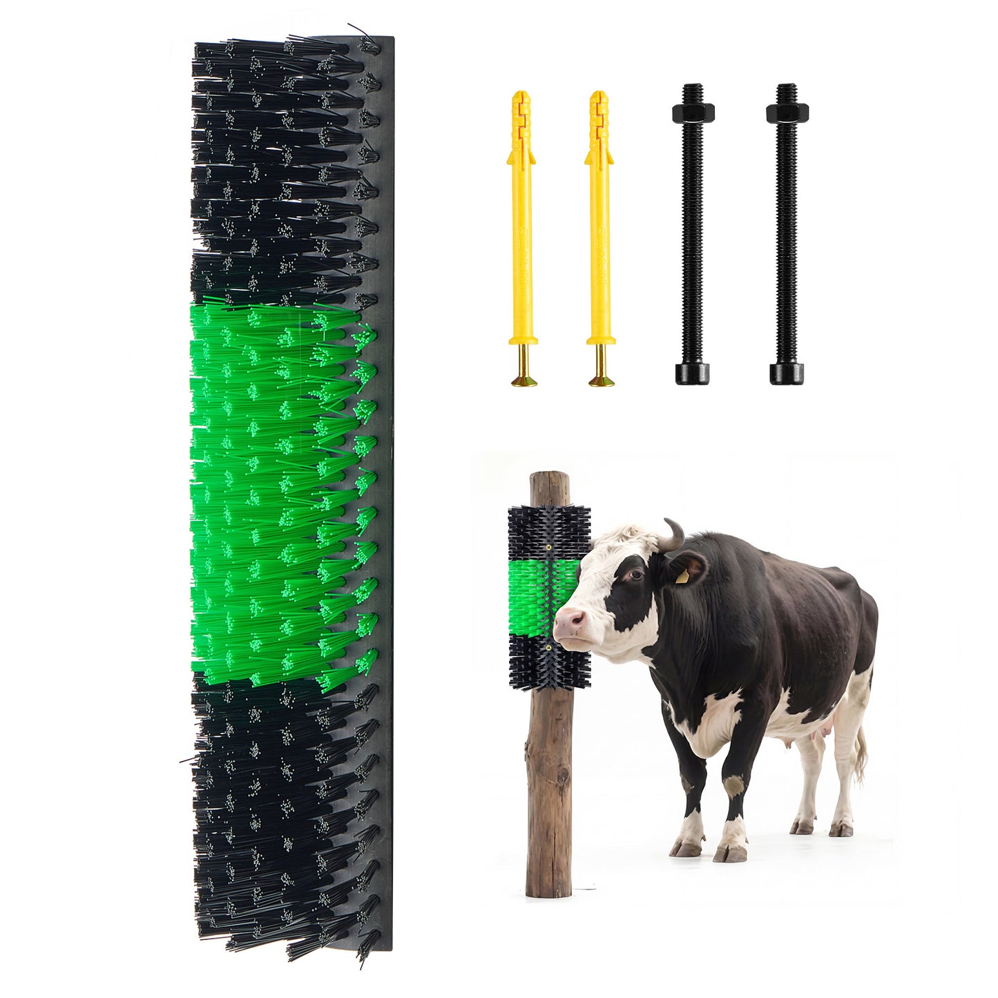 16.9" Livestock Scratching Brush with Mounting Screws, Green & Black – main product view