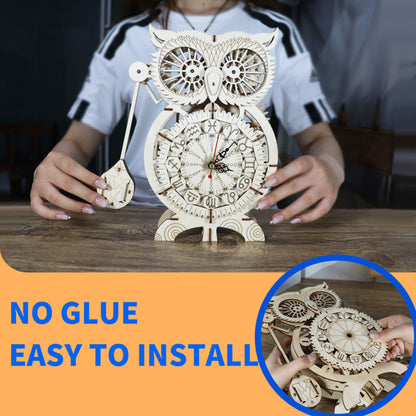 3D Wooden Owl Clock Puzzle Kit | DIY Mechanical Model Craft – alternate product view