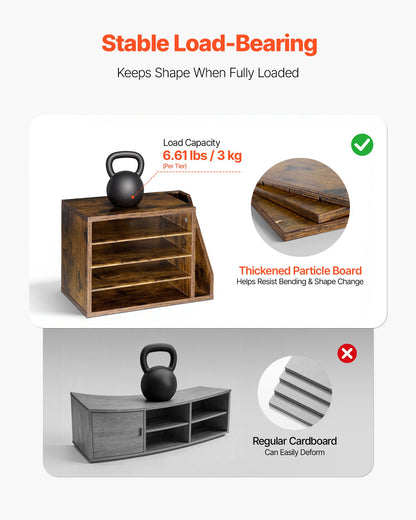4-Compartment Wooden Literature Organizer with Adjustable Shelves – feature detail view