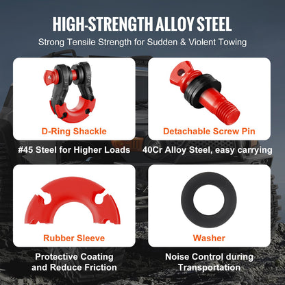 3/4" D-Ring Recovery Shackles 2-Pack, 30-Ton Break Strength, Black – product detail view