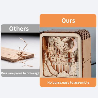 3D Wooden Castle Music Box with Night Light | DIY Puzzle Kit – feature detail view