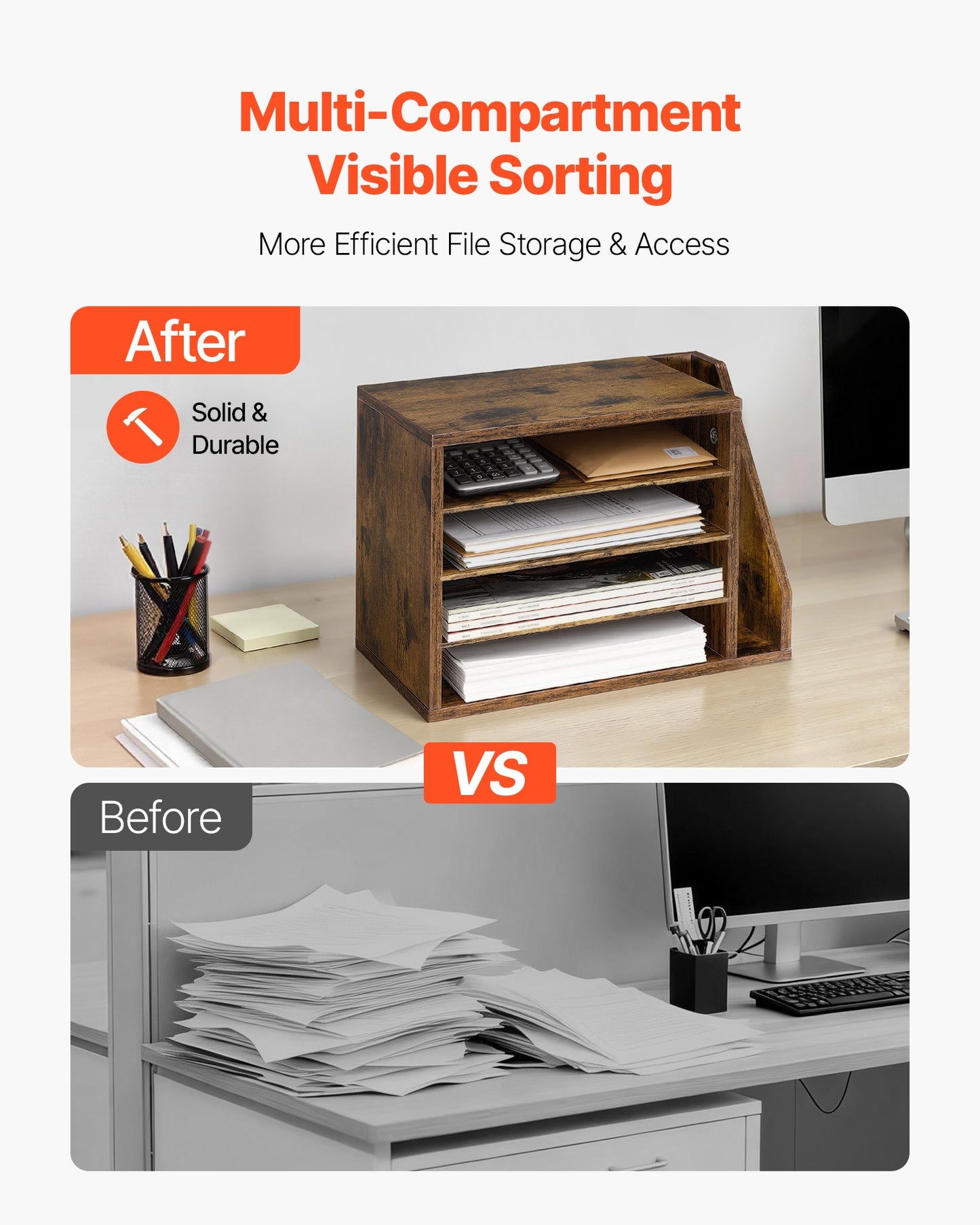 4-Compartment Wooden Literature Organizer with Adjustable Shelves – alternate product view