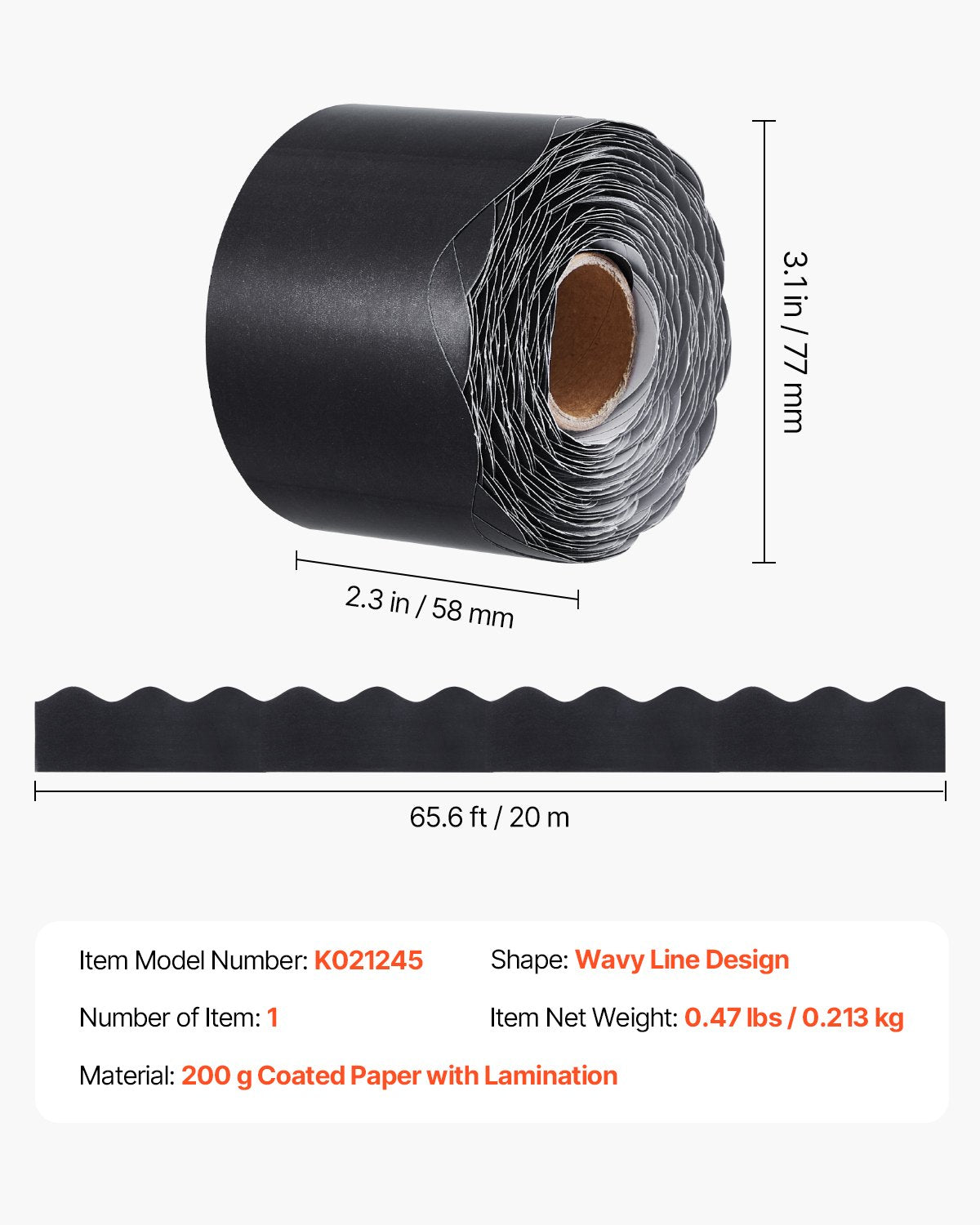 65.6 ft Black Scalloped Bulletin Board Border – product detail view