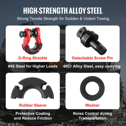 3/4" D-Ring Recovery Shackles 2-Pack, 30-Ton Break Strength, Red – product detail view