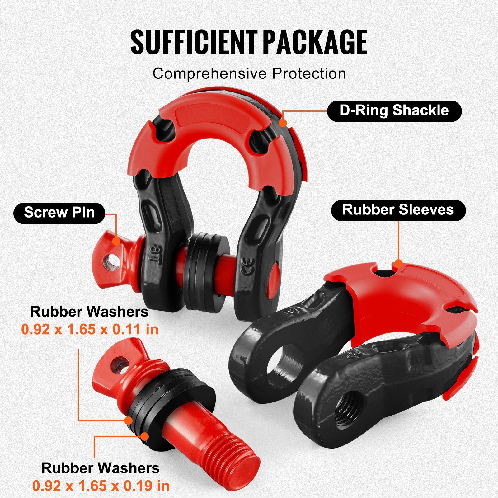 3/4" D-Ring Recovery Shackles 2-Pack, 30-Ton Break Strength, Black – feature and construction details 5