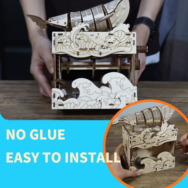 3D Wooden Whale Music Box Puzzle | DIY Assembly Model Kit – feature detail view