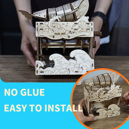 3D Wooden Whale Music Box Puzzle | DIY Assembly Model Kit – feature detail view