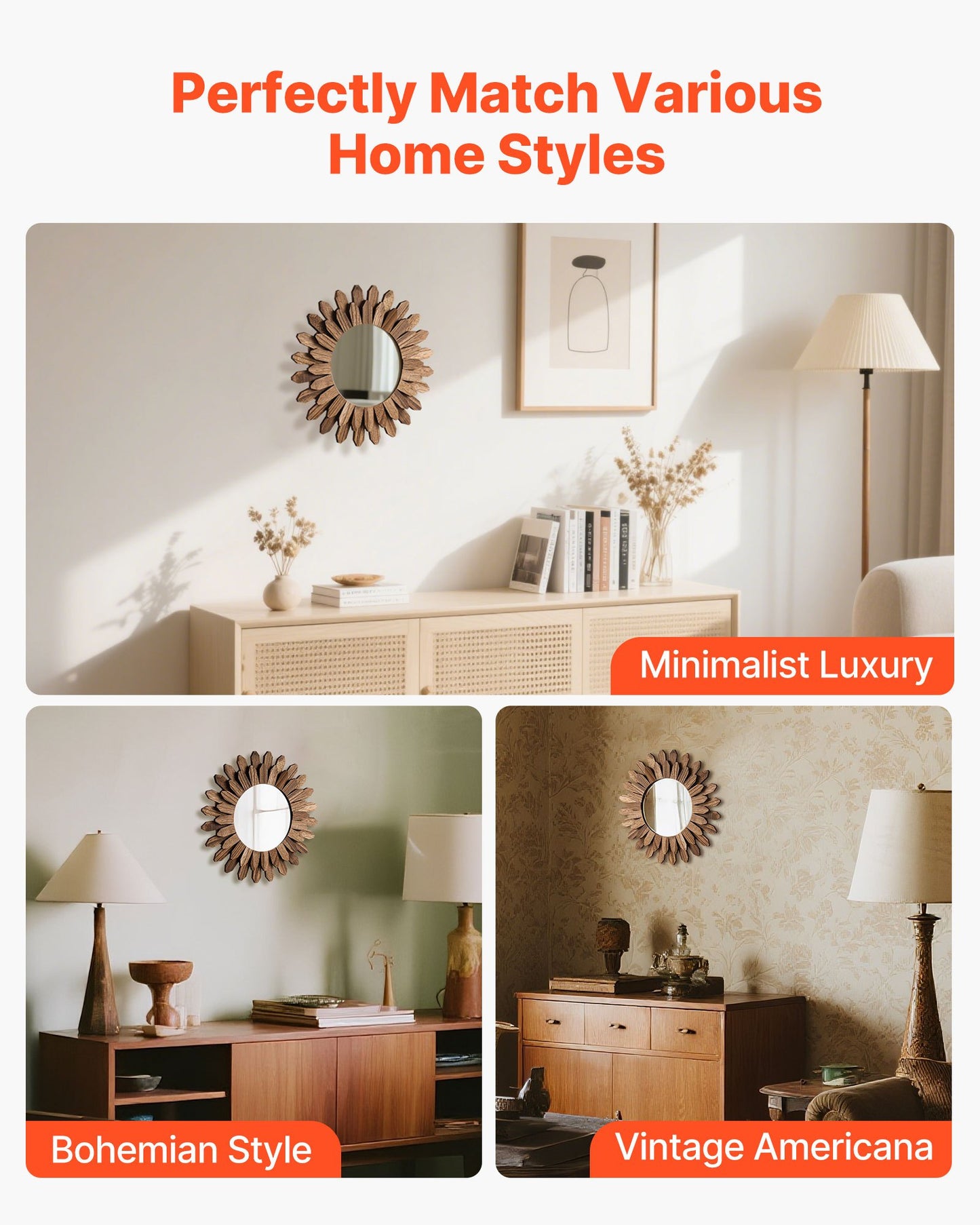 12 in Rustic Wood Wall Mirror – alternate product view
