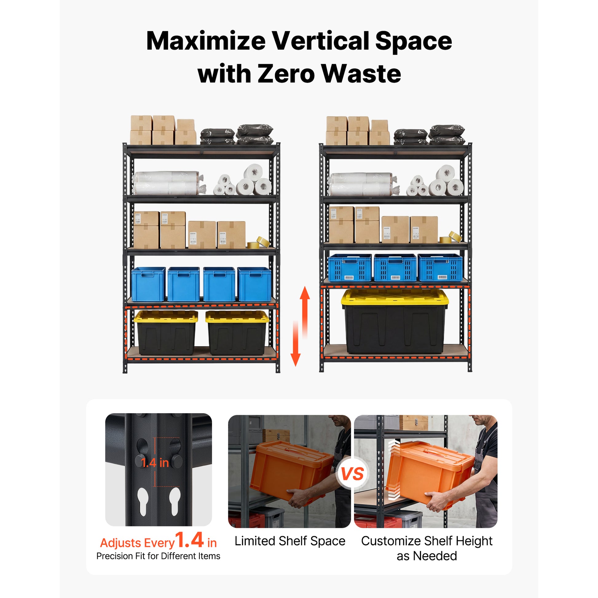 5-Tier Adjustable Metal Garage Shelving, 3000 lb Capacity – product detail view