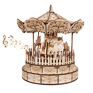 3D Wooden Carousel Music Box | DIY Puzzle Assembly Model Kit – main product view