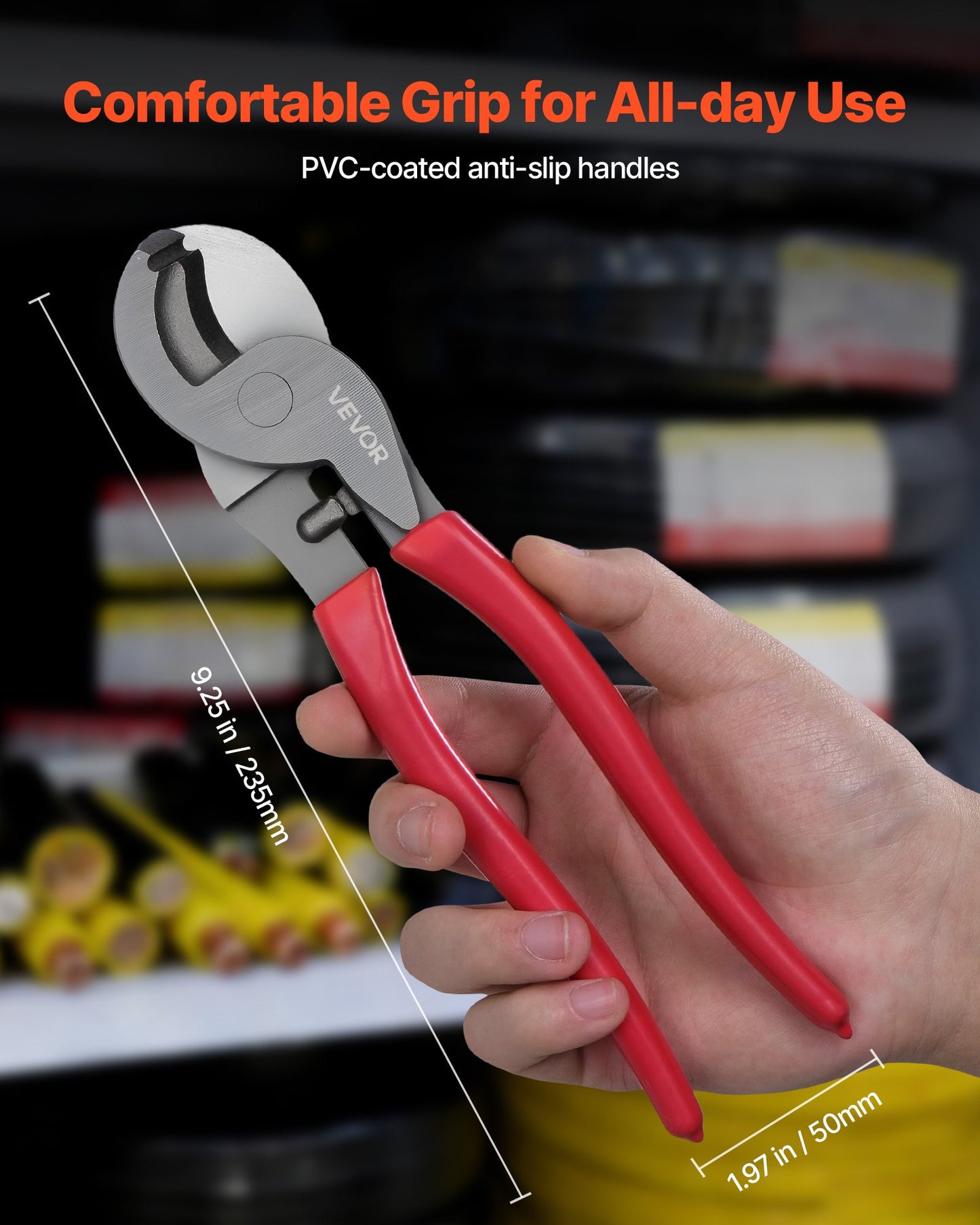 9-1/4" High-Leverage Cable Cutter for Copper & Aluminum Wire – feature detail view