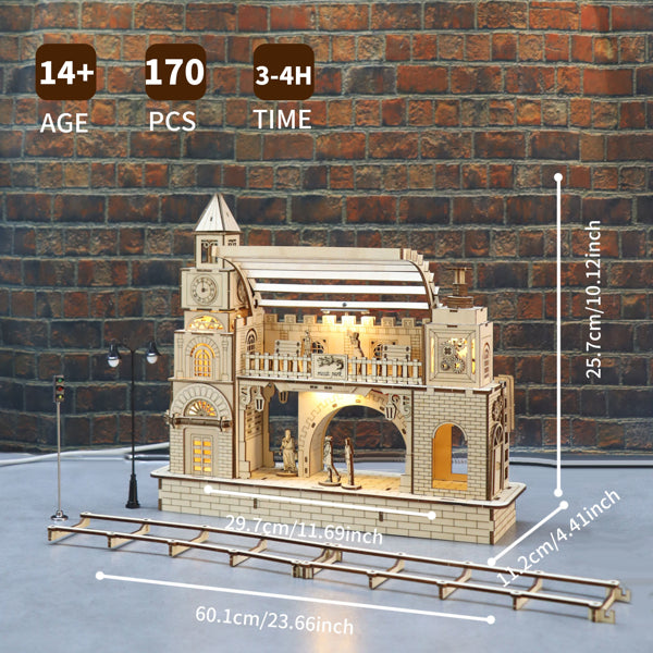 3D Wooden Railway Station Puzzle Kit | DIY Model Building Craft – alternate product view