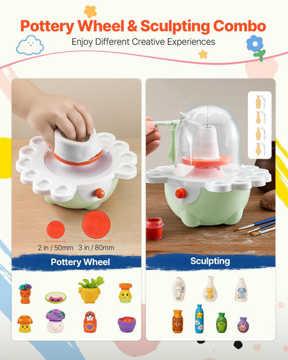 Mini Electric Pottery Wheel Kit with 2" & 3" Turntables, Green – product detail view