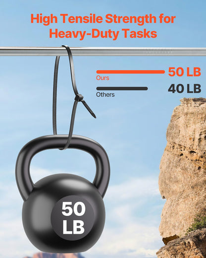 12" Cable Zip Ties, 1000-Pack, 50 lb Tensile Strength – feature detail view