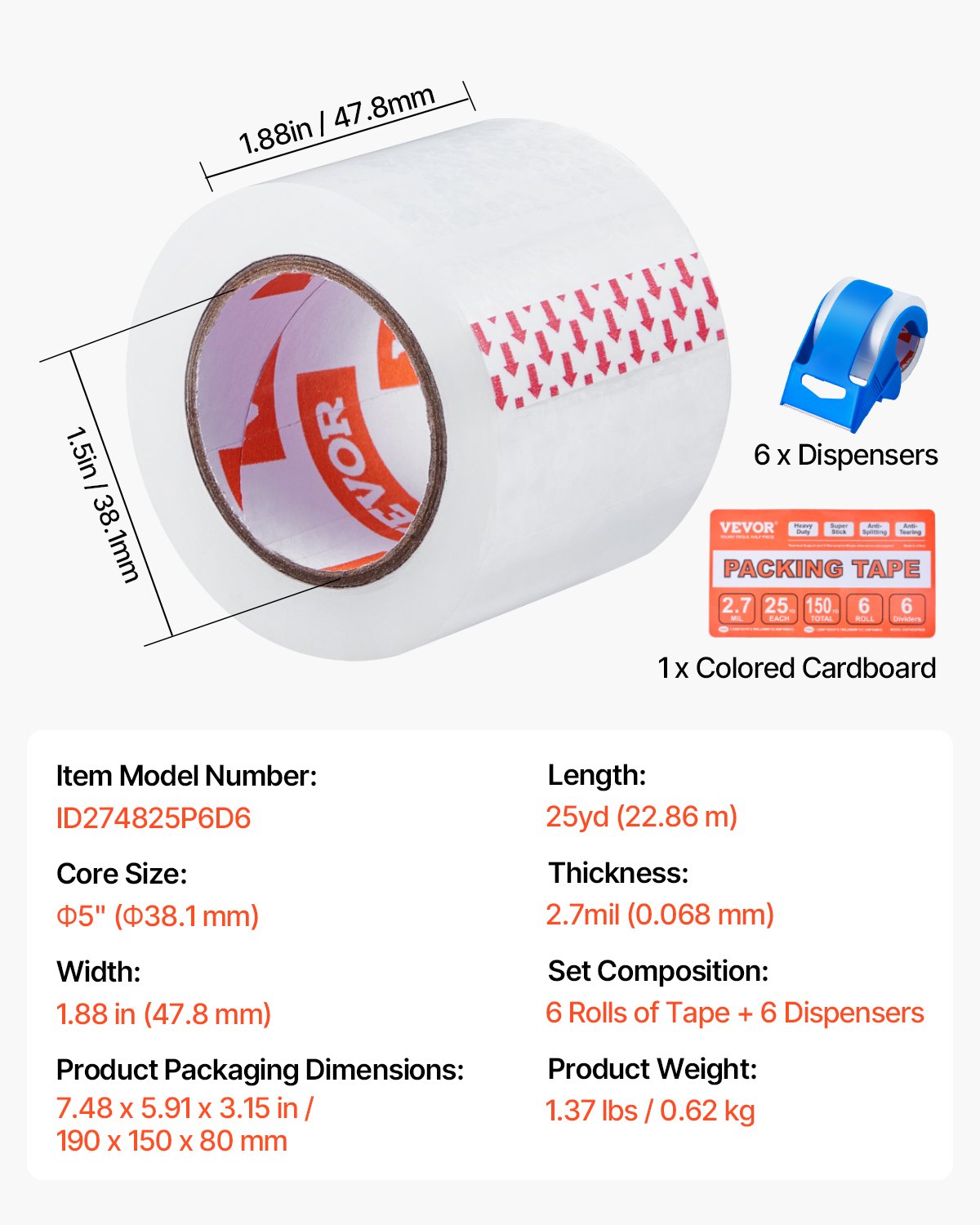 Clear Packing Tape 6 Rolls, 25 yd – alternate product view