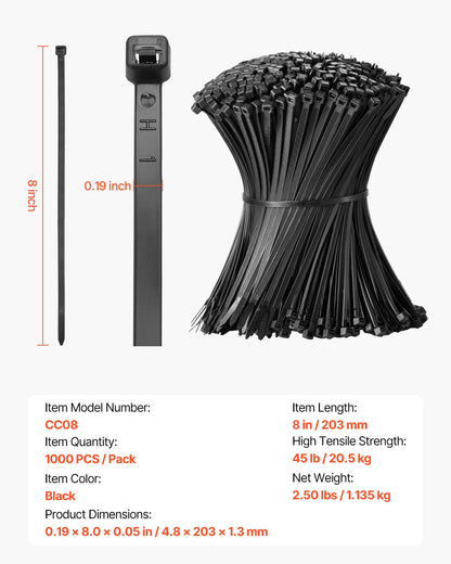 8 in Cable Zip Ties – product detail view