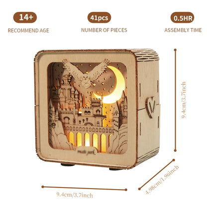 3D Wooden Castle Puzzle Kit with Night Light | DIY Desk Decor – product detail view