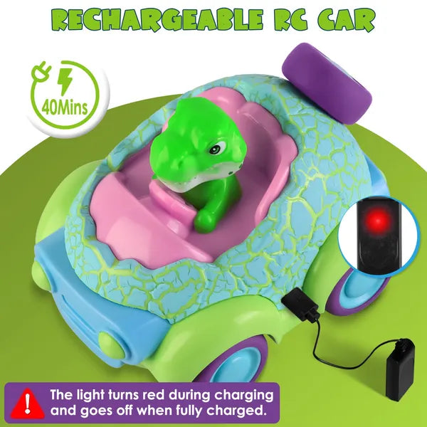 2-Pack Dinosaur RC Cars for Kids | Rechargeable Light & Music – product detail view